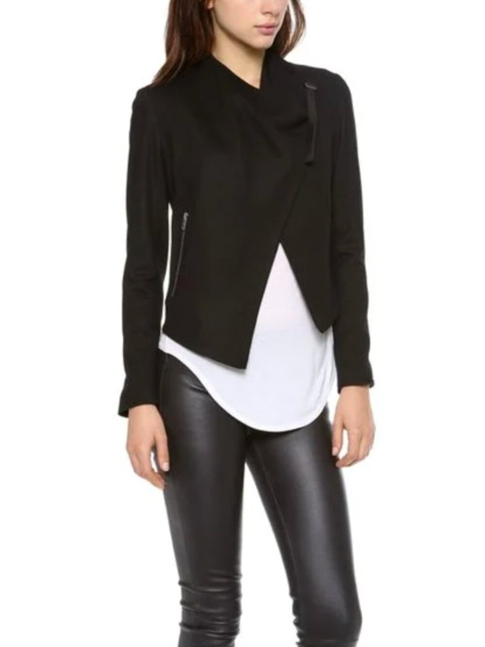$266 Helmut Lang Black Crossover Cropped Sonar Wool Jacket Top size Small
